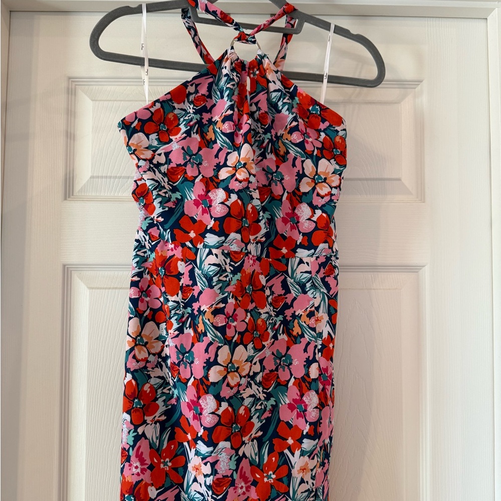 Lulu's Floral Halter Dress - Red, Pink, Navy